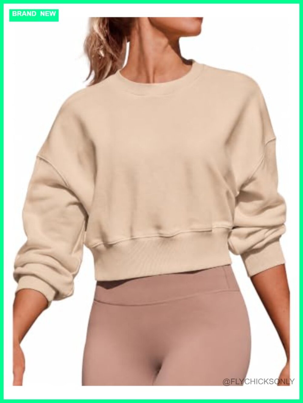 Fleece Cropped Sweatshirt Drop Shoulder Loose Fit Crewneck Pullover